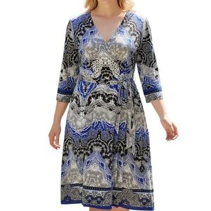 Haani 2X Knee Length Belted Dress Office Wedding Guest